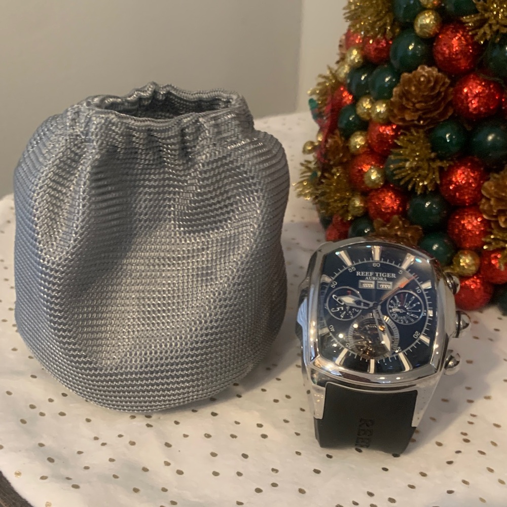 Men's Silver and Black Chronograph Watch